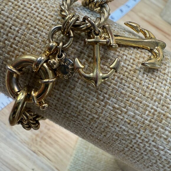 J Crew Gold-Tone Nautical Anchor Charm Bracelet With Twisted Rope Chain & Clasp - Picture 4 of 10